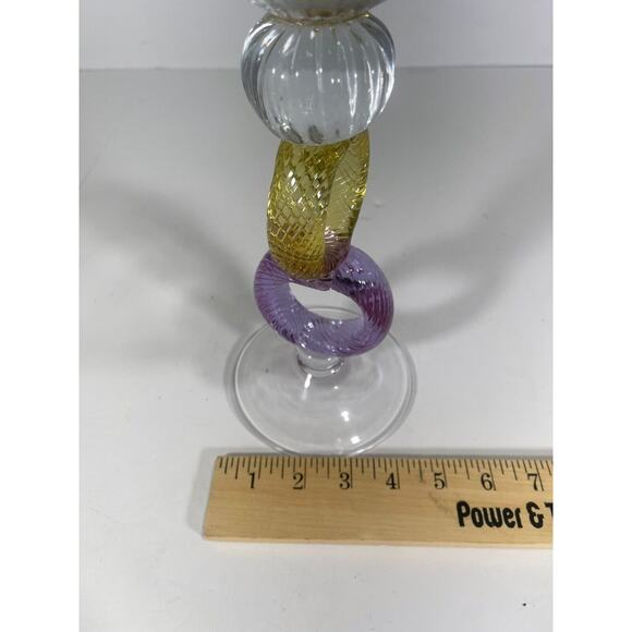 Murano Glass Crystal Clear Jar Vase‎ Purple & Yellow Rings Stand Made Italy Rare - Picture 7 of 11